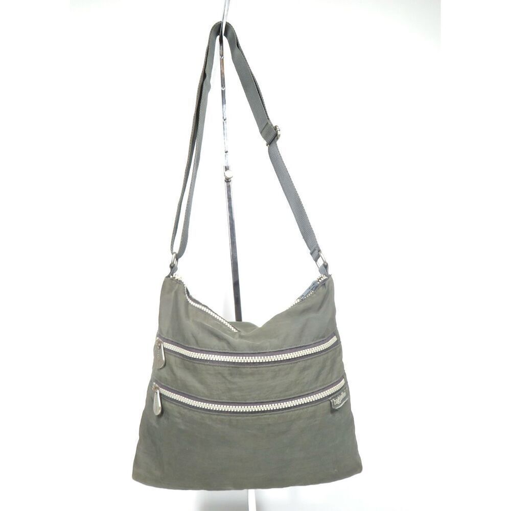 Baggallini Three Zip Crossbody Shoulder Bag Grey Organizer Small